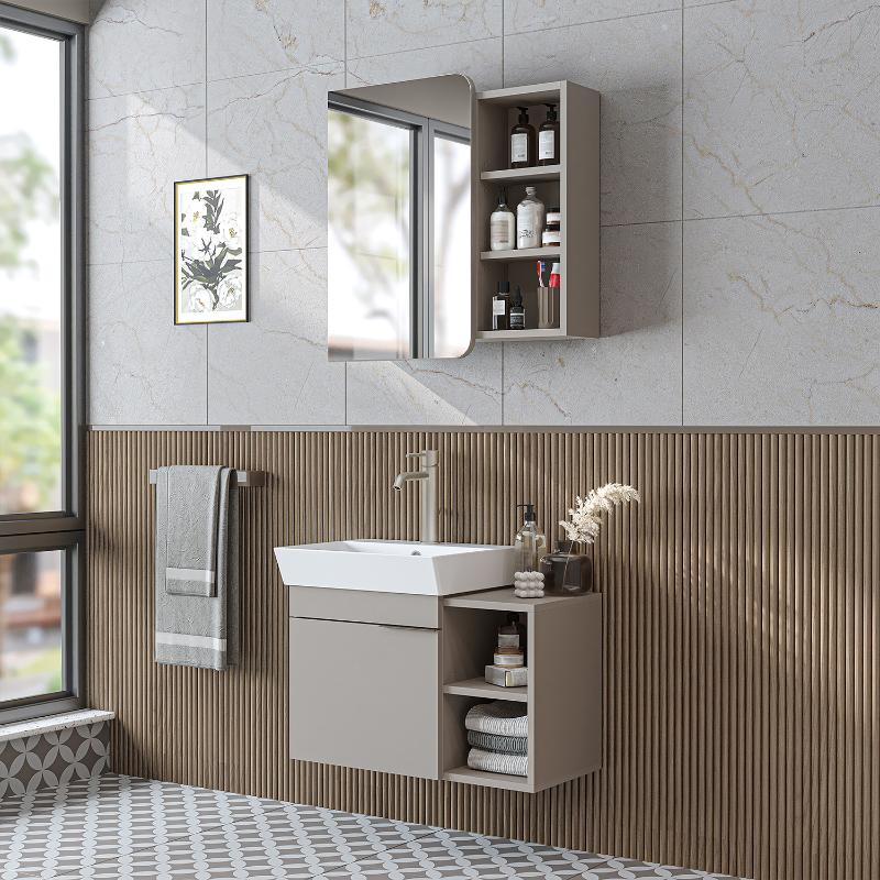 Mobile bagno sospeso lavabo specchio 72 cm tortora Mistral