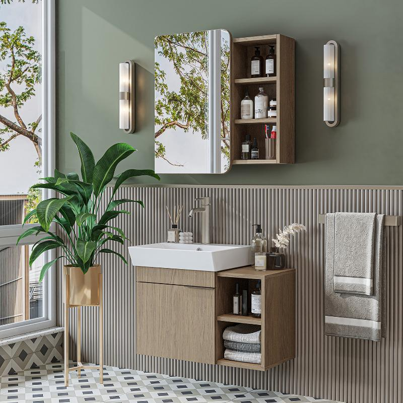 Mobile bagno sospeso lavabo specchio 72 cm rovere Mistral