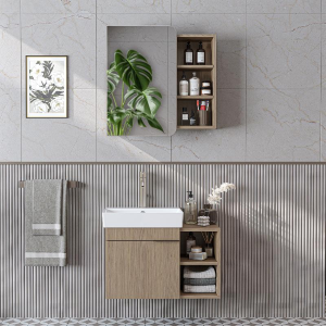 Mobile bagno sospeso lavabo specchio 72 cm rovere Mistral