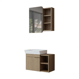 Mobile bagno sospeso lavabo specchio 72 cm rovere Mistral