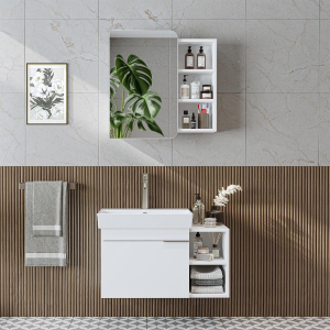 Mobile bagno sospeso lavabo specchio 82 cm bianco Mistral