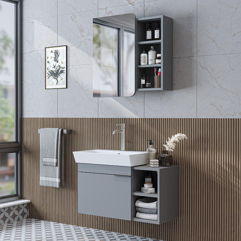 Mobile bagno sospeso lavabo specchio 82 cm grigio Mistral