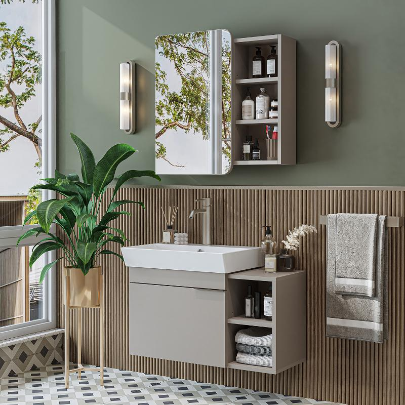 Mobile bagno sospeso lavabo specchio 82 cm tortora Mistral