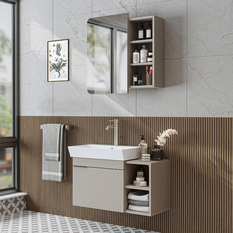 Mobile bagno sospeso lavabo specchio 82 cm tortora Mistral
