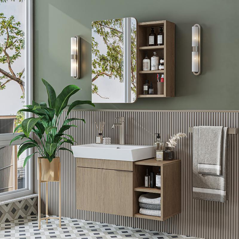 Mobile bagno sospeso lavabo specchio 82 cm rovere Mistral