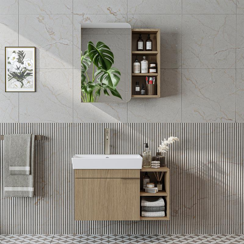 Mobile bagno sospeso lavabo specchio 82 cm rovere Mistral