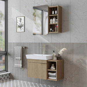 Mobile bagno sospeso lavabo specchio 82 cm rovere Mistral