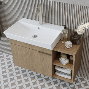 Mobile bagno sospeso lavabo specchio 82 cm rovere Mistral
