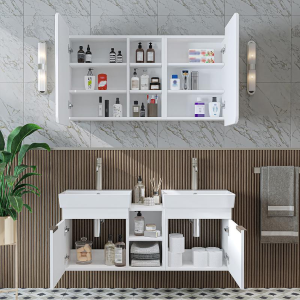 Mobile bagno sospeso doppio lavabo specchio 120 cm bianco Mistral