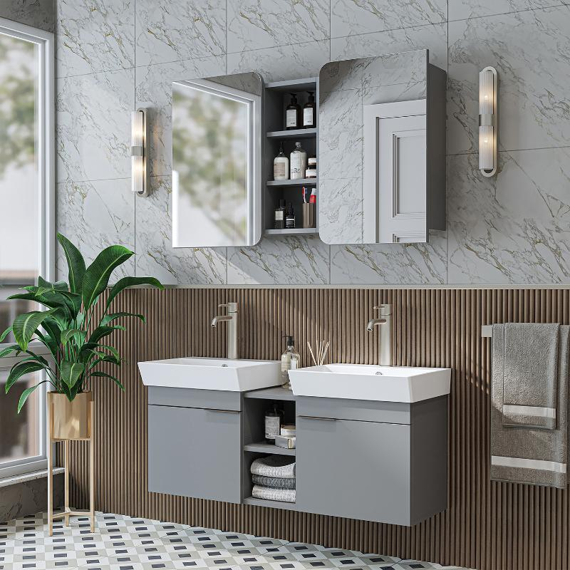 Mobile bagno sospeso doppio lavabo specchio 120 cm grigio Mistral