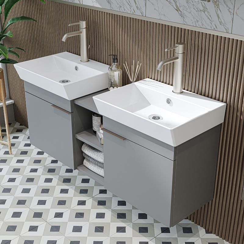 Mobile bagno sospeso doppio lavabo specchio 120 cm grigio Mistral