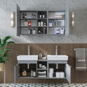 Mobile bagno sospeso doppio lavabo specchio 120 cm grigio Mistral