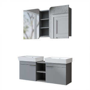 Mobile bagno sospeso doppio lavabo specchio 120 cm grigio Mistral