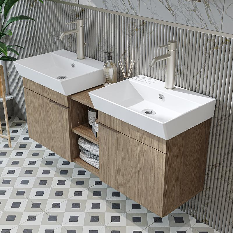 Mobile bagno sospeso doppio lavabo specchio 120 cm rovere Mistral