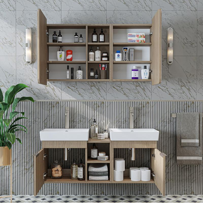 Mobile bagno sospeso doppio lavabo specchio 120 cm rovere Mistral