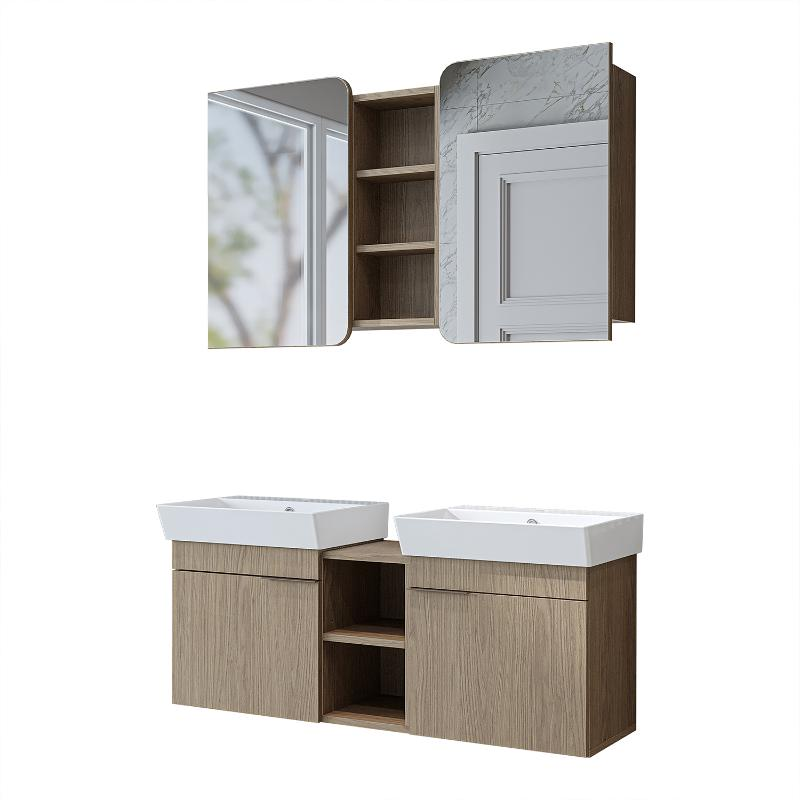 Mobile bagno sospeso doppio lavabo specchio 120 cm rovere Mistral