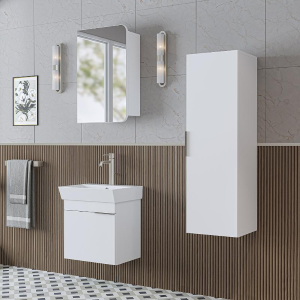 Mobile bagno sospeso lavabo specchio colonna 50 cm bianco Mistral