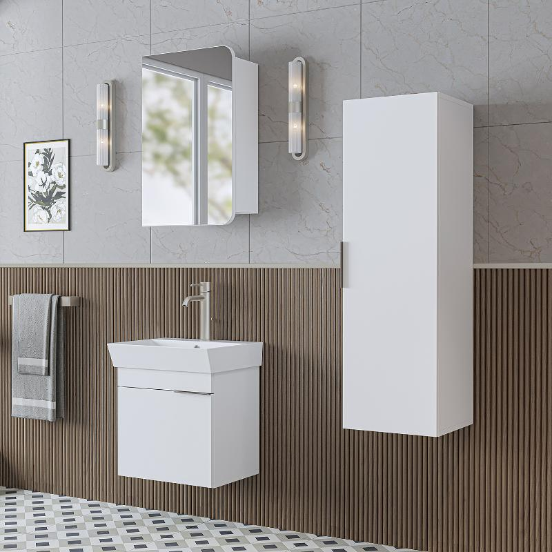 Mobile bagno sospeso lavabo specchio colonna 50 cm bianco Mistral