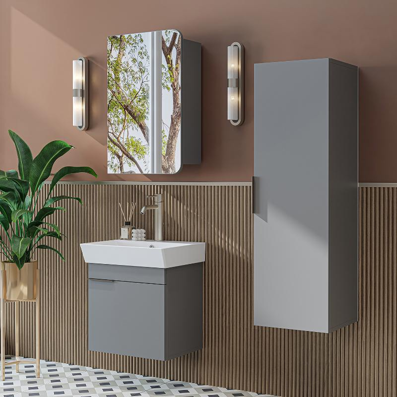 Mobile bagno sospeso lavabo specchio colonna 50 cm grigio Mistral