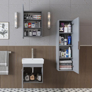 Mobile bagno sospeso lavabo specchio colonna 50 cm grigio Mistral