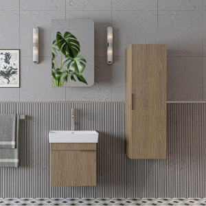 Mobile bagno sospeso lavabo specchio colonna 50 cm rovere Mistral