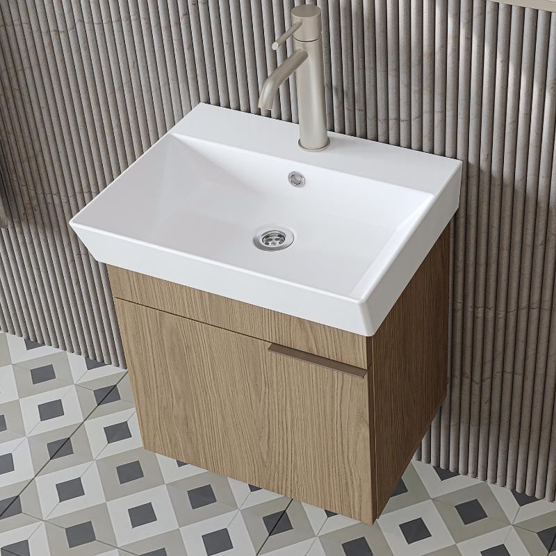 Mobile bagno sospeso lavabo specchio colonna 50 cm rovere Mistral