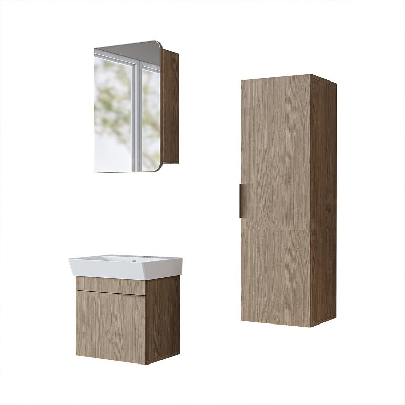 Mobile bagno sospeso lavabo specchio colonna 50 cm rovere Mistral