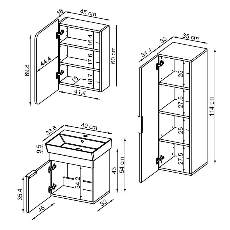 Mobile bagno sospeso lavabo specchio colonna 50 cm rovere Mistral