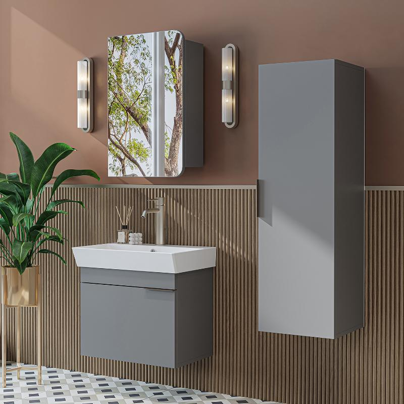 Mobile bagno sospeso lavabo specchio colonna 60 cm grigio Mistral