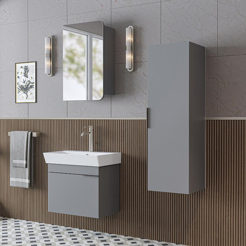 Mobile bagno sospeso lavabo specchio colonna 60 cm grigio Mistral