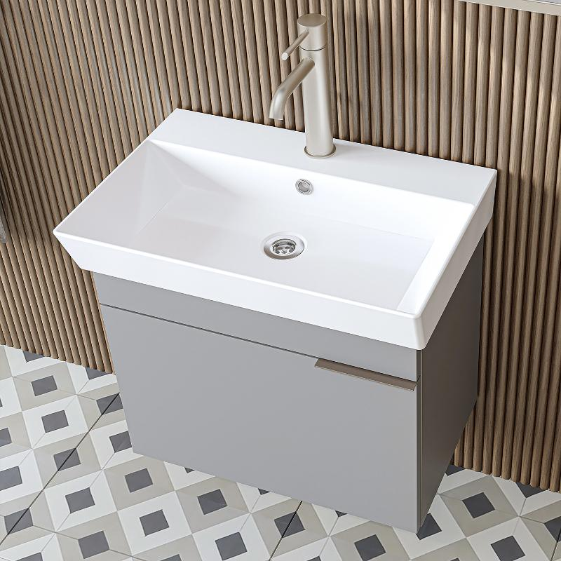 Mobile bagno sospeso lavabo specchio colonna 60 cm grigio Mistral