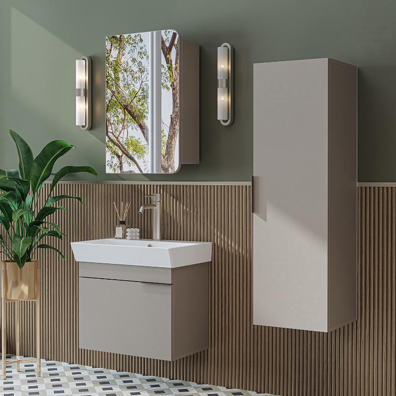 Mobile bagno sospeso lavabo specchio colonna 60 cm tortora Mistral