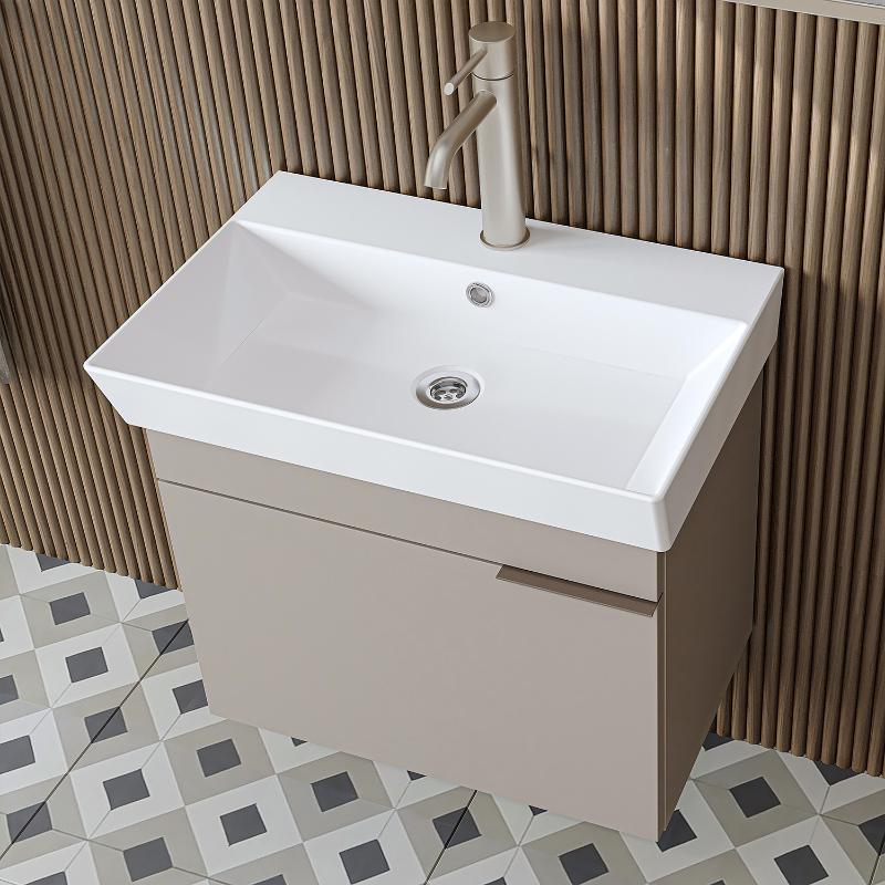 Mobile bagno sospeso lavabo specchio colonna 60 cm tortora Mistral