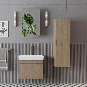 Mobile bagno sospeso lavabo specchio colonna 60 cm rovere Mistral