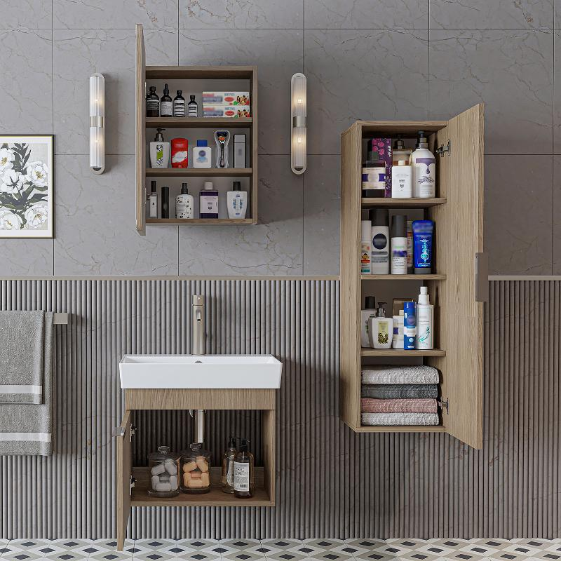 Mobile bagno sospeso lavabo specchio colonna 60 cm rovere Mistral