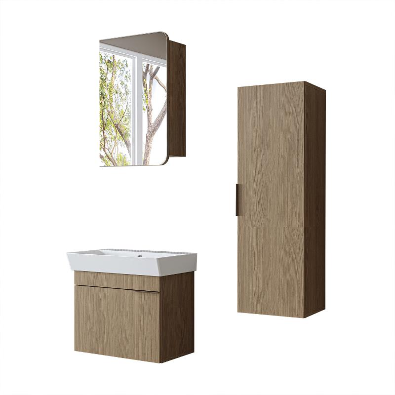 Mobile bagno sospeso lavabo specchio colonna 60 cm rovere Mistral