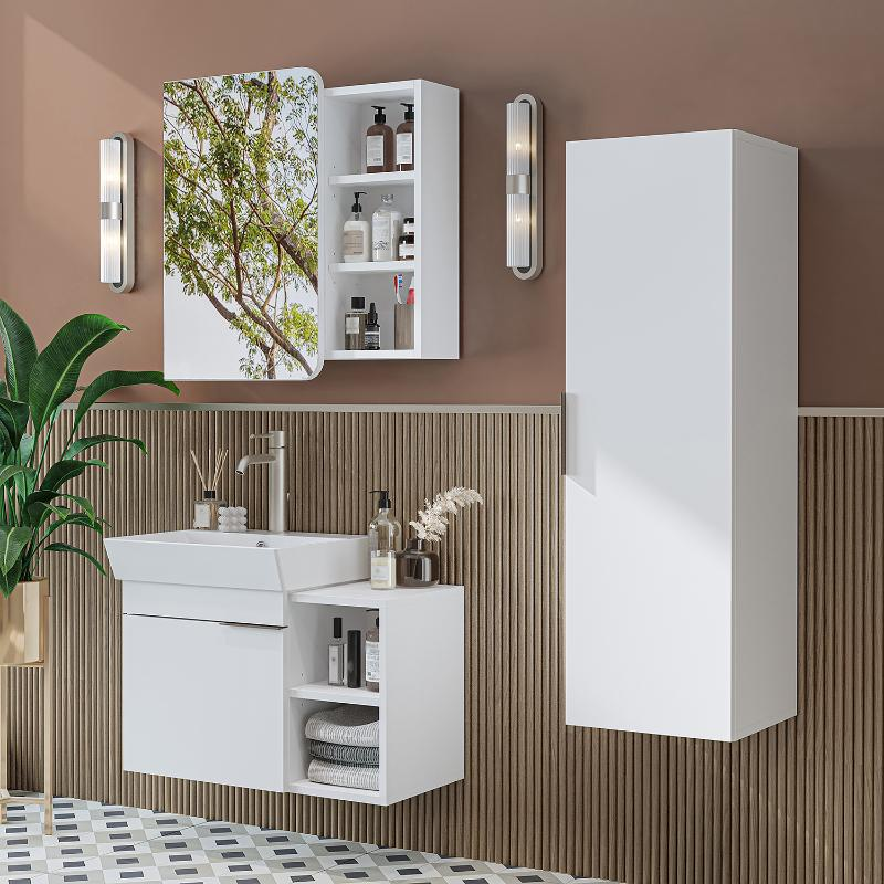 Mobile bagno sospeso lavabo specchio colonna 72 cm bianco Mistral