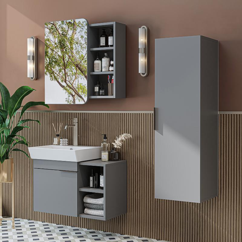Mobile bagno sospeso lavabo specchio colonna 72 cm grigio Mistral