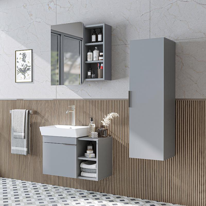 Mobile bagno sospeso lavabo specchio colonna 72 cm grigio Mistral