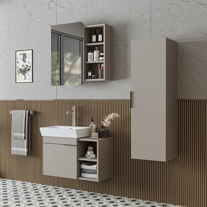 Mobile bagno sospeso lavabo specchio colonna 72 cm tortora Mistral