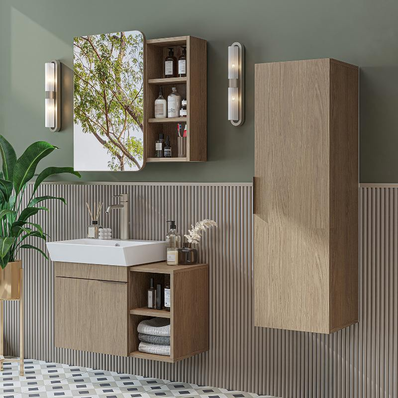 Mobile bagno sospeso lavabo specchio colonna 72 cm rovere Mistral