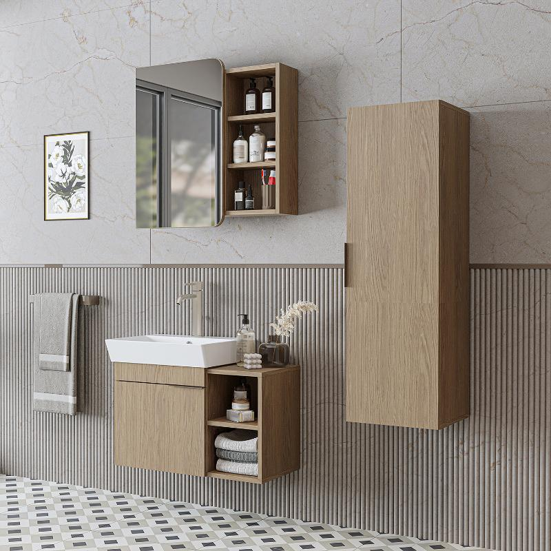 Mobile bagno sospeso lavabo specchio colonna 72 cm rovere Mistral