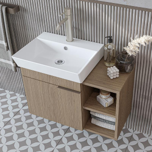 Mobile bagno sospeso lavabo specchio colonna 72 cm rovere Mistral