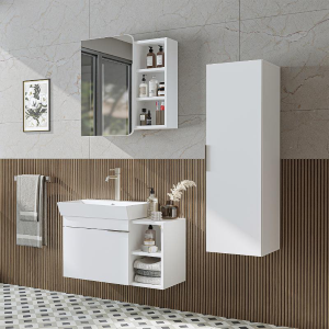 Mobile bagno sospeso lavabo specchio colonna 82 cm bianco Mistral