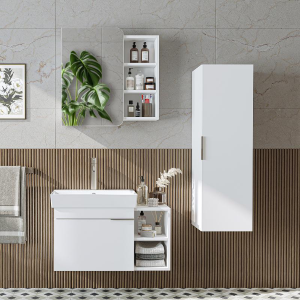 Mobile bagno sospeso lavabo specchio colonna 82 cm bianco Mistral