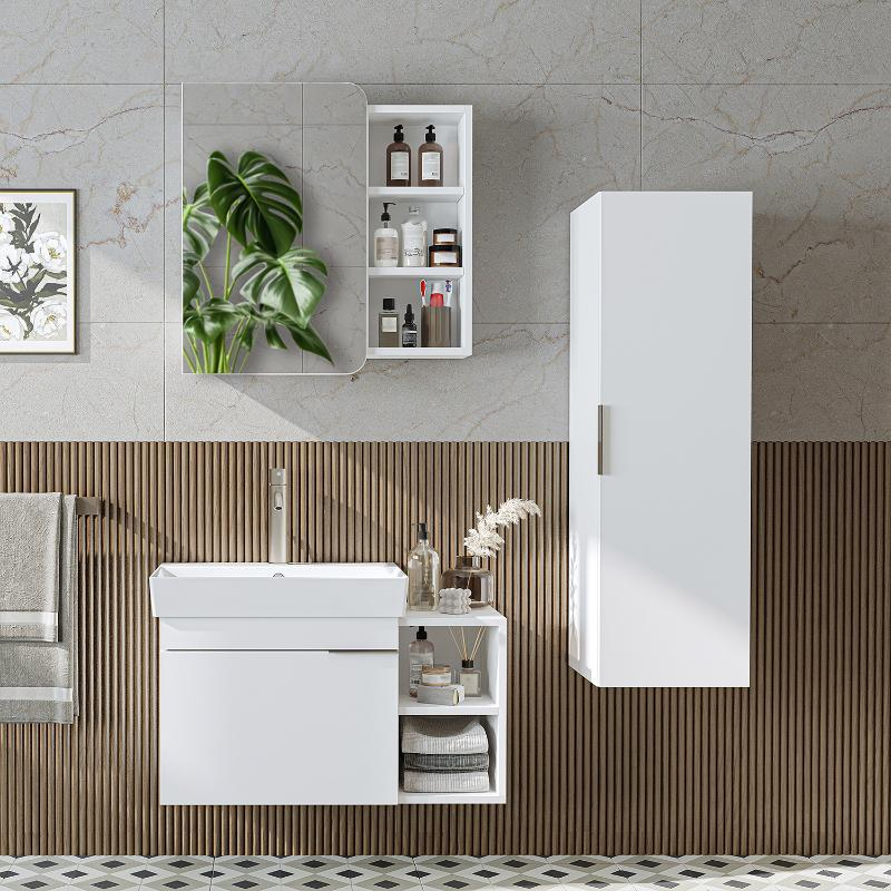 Mobile bagno sospeso lavabo specchio colonna 82 cm bianco Mistral