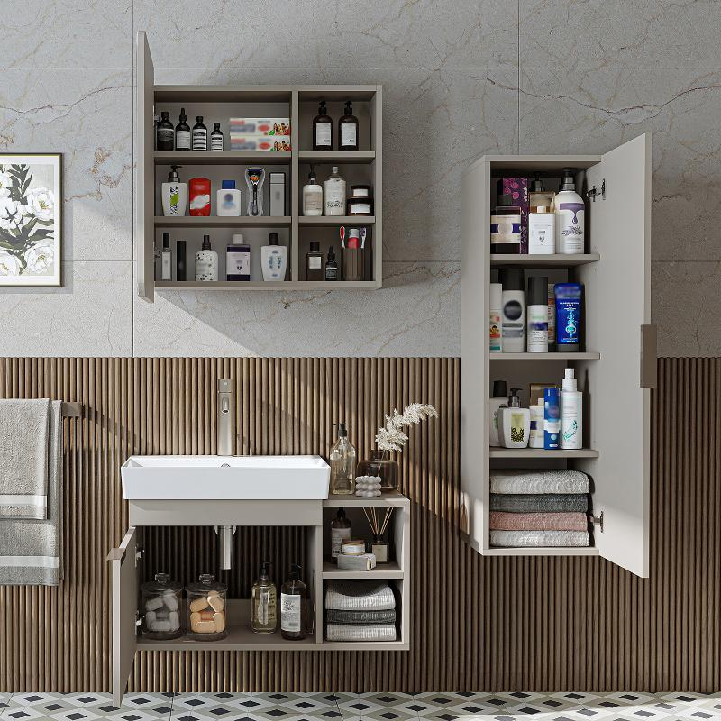 Mobile bagno sospeso lavabo specchio colonna 82 cm tortora Mistral