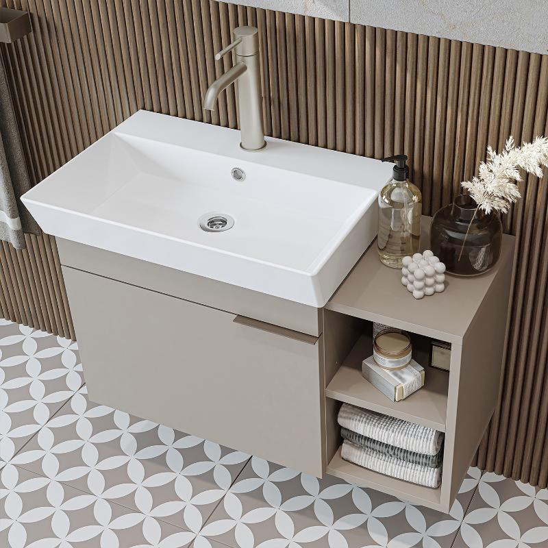 Mobile bagno sospeso lavabo specchio colonna 82 cm tortora Mistral