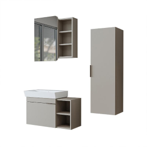 Mobile bagno sospeso lavabo specchio colonna 82 cm tortora Mistral
