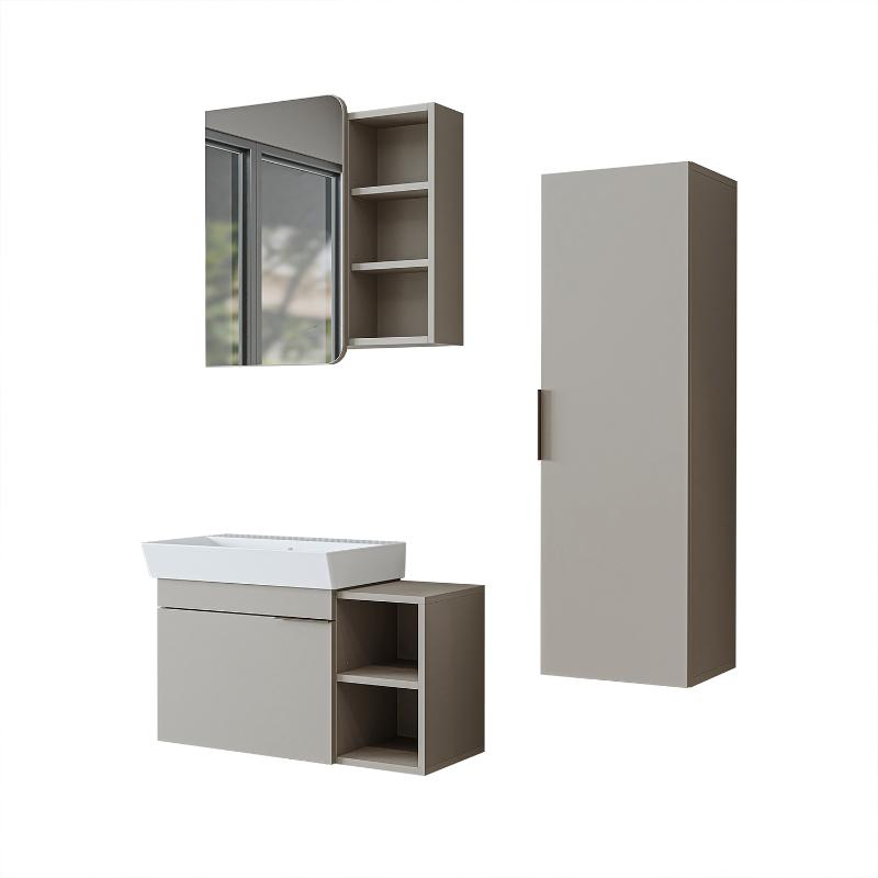 Mobile bagno sospeso lavabo specchio colonna 82 cm tortora Mistral
